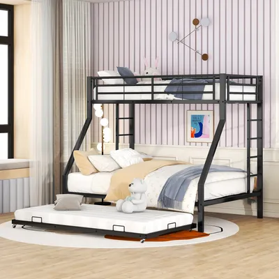 Produktbild von okwish Etagenbett, Metallbett für Kinder, Jugendliche, Erwachsene, mit Leitern auf beiden Seiten, einfacher Aufbau, 140 x 200 cm, schwarz