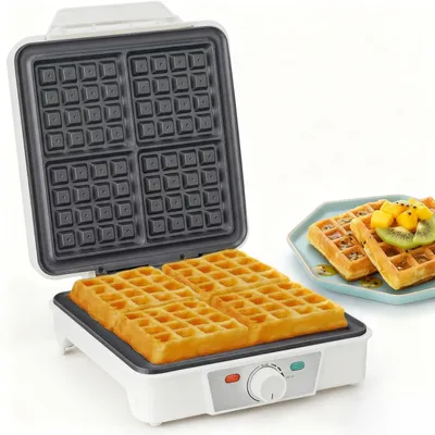 Wafelijzer für 4 Waffeln, 1200 W, Antihaft, stufenlose Temperatur, weiß