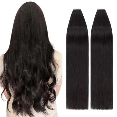 Image de Extensions à ruban, cheveux naturels noirs, 55 cm, 40 pièces, 100 g, cheveux humains Remy