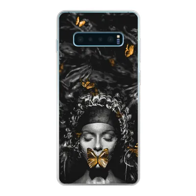 Produktbild von MuchoWow® Handyhülle Schutzhülle Hülle für Samsung Galaxy S10 Lite Frau - Schmetterlinge - Schwarz - Weiß Silikon Softcase Handy Hülle - Schutz