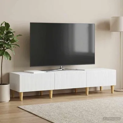 Image de Meuble TV exclusif - Étagère TV avec tiroirs, blanche, 147 x 34,5 x 30 cm, en panneaux de particules