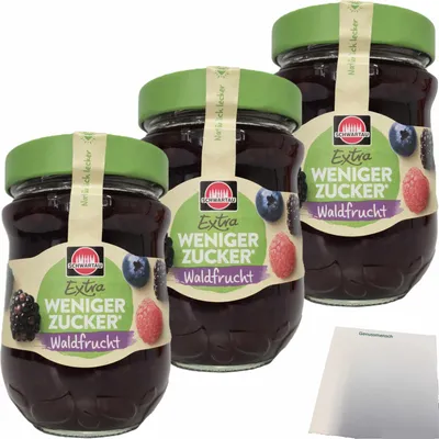 Produktbild von Schwartau Extra Weniger Zucker Waldfrucht 3er Pack (3x300g Glas) + usy Block