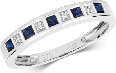 Produktbild von Funkelndes Feuer Eleganter 9 Karat (375) Weißgold Halb Eternity Damen - Diamant Ring Brillant-Schliff H - PK mit Saphir, 54 (17.2); TRS290759KWRSN