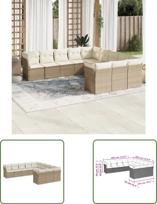 Produktbild von The Living Store 11-tlg. Garten-Sofagarnitur mit Kissen Beige Poly Rattan