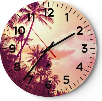 Produktbild von Wanduhr - Rund - Glasuhr - palme dschungel - 30x30cm - Schleichendes Uhrwerk - Lautlos - zum Aufhängen bereit - Dekoration Modern - Wanddekoration aus Glas - C4AR30x30-3994
