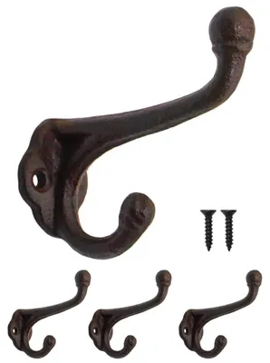 3er-Set gusseiserne Garderobenhaken 82x80 mm, rustikal braun