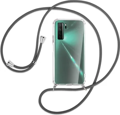 Produktbild von Handykette Backcover-Schutzhülle mit Band (Metall silberfarben) für Huawei P40 lite 5G - dunkelgrau