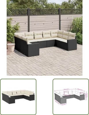Produktbild von The Living Store 9-tlg. Garten-Sofagarnitur mit Kissen Schwarz Poly Rattan