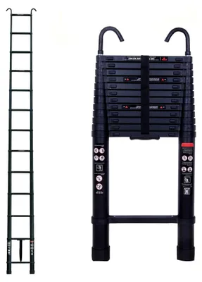 Produktbild von 5 m Teleskopleiter mit abnehmbarem Haken, Aluminium, tragbar für Innen- und Außenbereich, maximale Tragkraft 150 kg