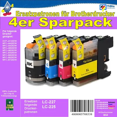 Produktbild von LC227XLBK & LC225XLC/M/Y - Multipack - 4 TiDis Ersatzpatronen