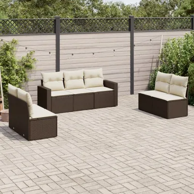 Produktbild von Design 7-tlg. Garten-Sofagarnitur mit Kissen Braun Poly Rattan, Gartensofas 2024 Neu