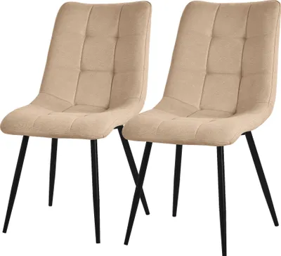 Produktbild von ML-Design Esszimmerstühle 2er Set Hellbraun, Wohnzimmerstühle mit Stoffbezug und Metallbeinen, Küchenstühle mit Rückenlehne