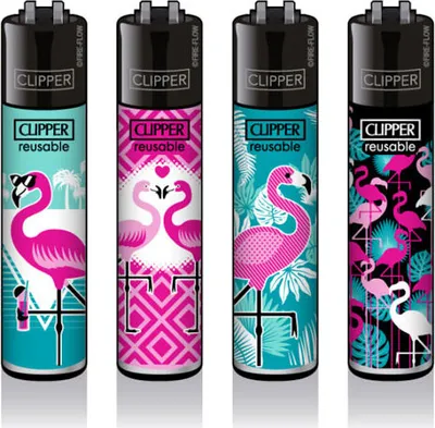 Produktbild von Clipper Reibradfeuerzeuge Flamingos, 4 Stück