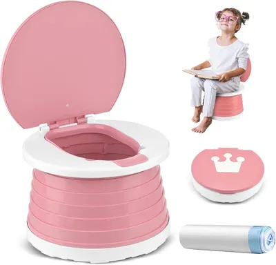 Image de Pot pliable - Pot de voyage pour bébé - Pot pour l'apprentissage de la propreté en déplacement - 3 en 1, multifonctionnel - 24 x 17 cm - Rose
