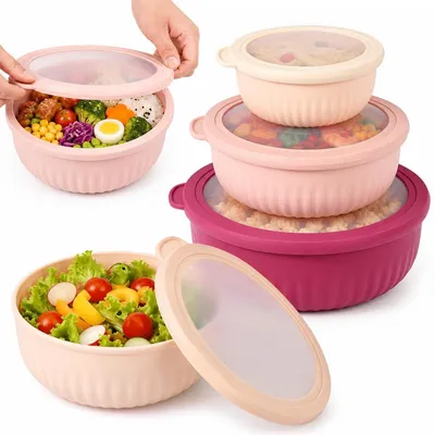 Produktbild von Salatschüssel Set Rosa 4-teilig BPA-frei 0,4-2,2L stapelbar Mikrowellenfest Gefrierfest