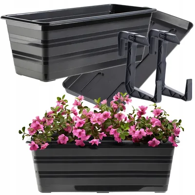 Obrázok produktu pre KADAX kvetináč s podstavcom a držiakom na balkónový box "Cati", z plastu, kvetináč na balkón, 40 cm, antracitová farba