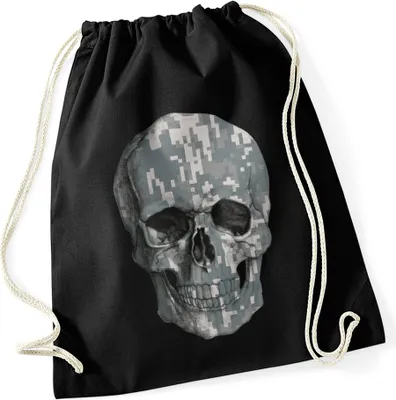 Produktbild von Turnbeutel Totenkopf Camouflage Camo Skull Tarnmuster Schädel Hipster Beutel schwarz-digitalcamo