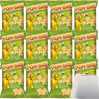 Produktbild von Pom-Bär Sour Cream Kartoffelsnack VPE (12x75g Packung) + usy Block