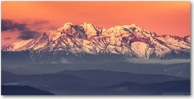 Produktbild von Tulup® Glas-Bild - 100x50 -Wandkunst - Wandbild hinter gehärtetem Sicherheitsglas  - Landschaften - Sonnenaufgang Tatra - Orange