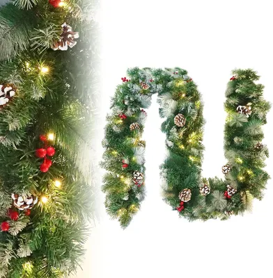 Weihnachtsgirlande Mit LED-Lichtern – 1,5 M, Mit Roten Sternen & Kugeln, Tannendeko