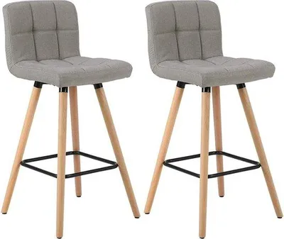 Obrázok produktu pre Barová stolička Zilda - Vysoké operadlo - Plátno - Ergonomická barová stolička - Výška sedadla 70?cm - Sivá - Sada 2 kusov - Kuchyňa a bar