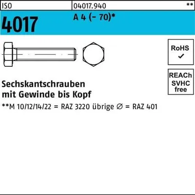 Produktbild von Reyher  Sechskantschrauben ISO 4017 A 4 M 3 x 25 A 4 040179400030025 (100 Stück)