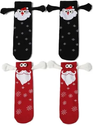 Produktbild von ASKSA 2 Paare Weihnachten Socken Magnetische Saugnapf Socken Uni lustige Paare halten Haende Weihnachtssocken, B