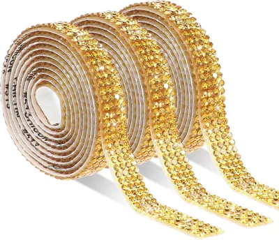 Produktbild von 3 Stück Selbstklebende Strassbänder, Kristall Strasssteine Glitzerband DIY Diamant Band Glitzersteine DIY Dekoration Aufkleber für Kleidung, Hochzeit, Handwerk, Geschenkdekoration, Gold