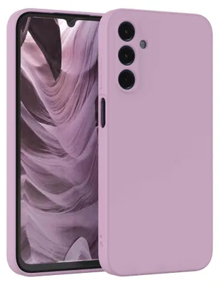 A close-up, angled view of a purple smartphone case.