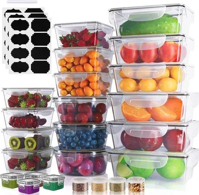 Produktbild von 24 Stück Verschließdosen mit Deckel, Etiketten und Stiften - Vorratsdosen, Set (24 Dosen und 24 Deckel), BPA-frei, Küchenorganizer für Geschirrspüler, Mikrowelle und Gefrierschrank, stapelbar