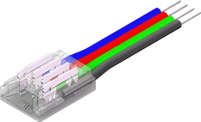 Produktbild von LED Strip-zu-Kabel Schnellverbinder – 4-polig, lötfrei, für 10 mm SMD RGB LED-Streifen mit 15 cm Anschlusskabel