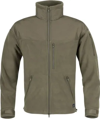 A front view of a green fleece jacket.