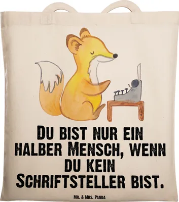 Produktbild von Mr. & Mrs. Panda Einkaufstasche Schriftsteller Herz - Transparent - Geschenk, Laptoptasche, Beruf, Tasche, Stoffbeutel, Lustig, Uni, Spruch, Buchhandlung, Verlag