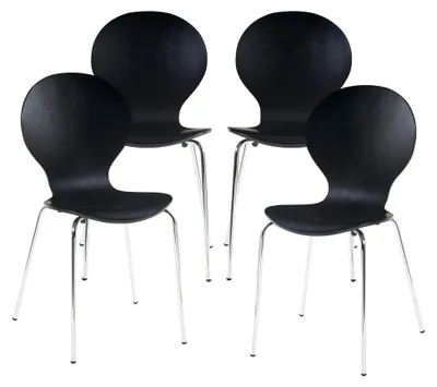 Produktbild von Esszimmerstühle 4er Set Etne Stühle für Esszimmer Küchenstühle Stapelstuhl Holz Metallbeine 85 x 48 x 50 cm Schwarz/Chromfarben