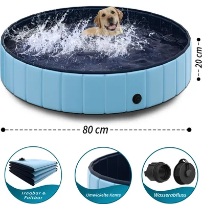Produktbild von TOSANEO Hundepool Ø 80cm x H 20cm Swimmingpool Pool Plantschbecken Badewanne Hundebadewanne Schwimmbecken für Hunde Katzen Platzsparend Faltbar Blau
