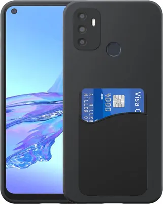 Zdjęcie produktu dla Etui na telefon Oppo A53 4G / A53s z silikonowym uchwytem na kartę - elastyczne etui na tył z silikonu TPU z silikonowym uchwytem na kartę - czarne - Smartphonica
