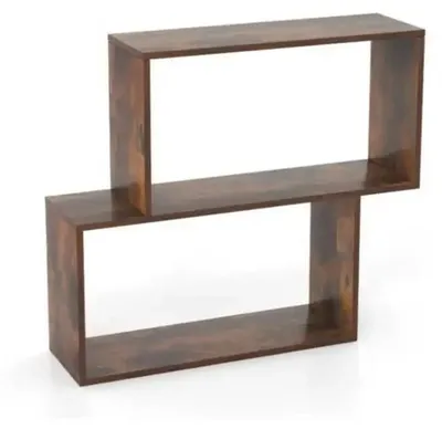 Image de Étagère géométrique à 3 niveaux - Étagère en bois avec 2 compartiments cubiques