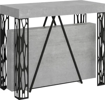 Produktbild von ITYHOME - Ausziehbarer Konsolentisch 90x40/196 cm Kerpa Small Zement mit Eisenrahmen aus Anthrazit