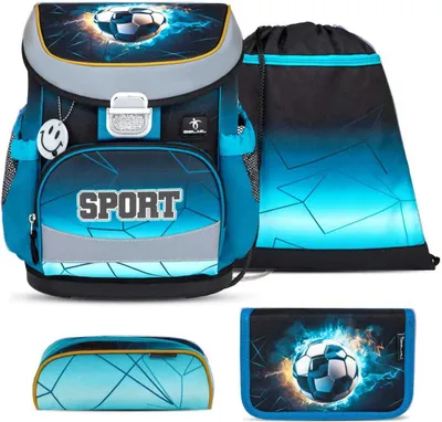 Produktbild von Belmil Mini-Fit ergonomisches Schulranzen-Set 4-teilig  \Fire Footbal\" mit Brustgurt"