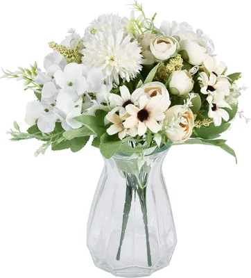 Produktbild von Künstliche Blumenstrauß 2 Stück  Weiß Fälschung Pfingstrosen Hortensien Nelken Kunstblumen Blumenarrangements