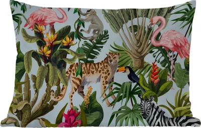 Produktbild von MuchoWow® Outdoor Kissen - Dschungel - Tiere - Mädchen - Kinder - Jungen - Flamingo - Papagei - 50x30 cm - Wetterfest - Lounge Kissen - Sofa kissen - Wohnzimmer Dekoration