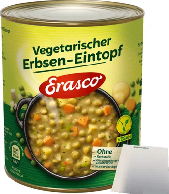 Produktbild von Erasco vegetarischer Erbsen-Eintopf (800g Dose) + usy Block