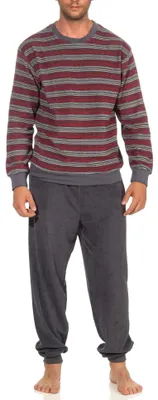 Produktbild von Edler Herren Frottee Schlafanzug lang mit Bündchen Pyjama in Streifenoptik 202 101 13 708 ; dunkelgrau , 56