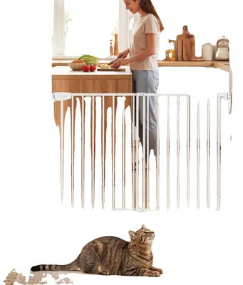 Imagen del producto de VEVOR, barandilla de seguridad para escaleras, 778-1210 mm, ancho ajustable, 760 mm de altura, barandilla de seguridad para puertas, valla para bebés con kit de montaje (sin barra de suelo), valla de seguridad para escaleras, marcos de puertas y habitaciones, color blanco