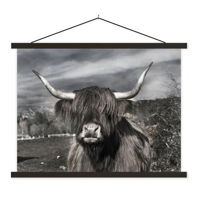 Produktbild von MuchoWow® Textilposter Schottischer Highlander - Tiere - Hörner 40x30 cm mit schwarzem Rahmen - Dekorationen