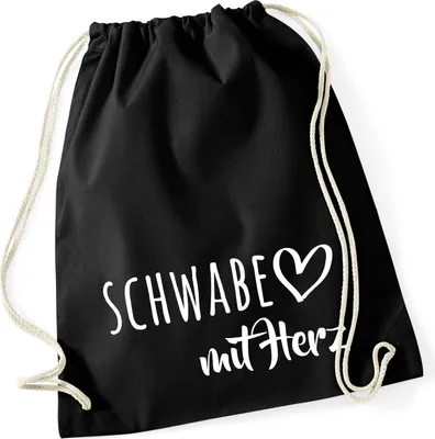 Produktbild von Huuraa Turnbeutel Schwabe mit Herz 12 Liter Black Baumwolle Rucksack Geschenkidee