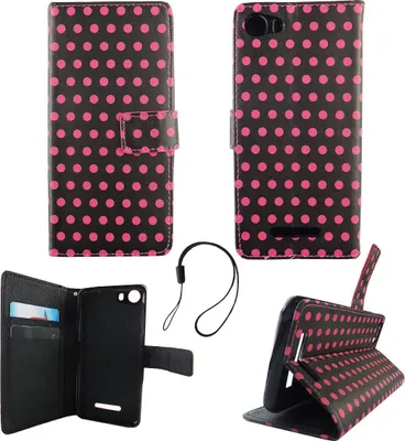 Produktbild von Handyhülle Tasche für Handy Wiko Lenny 2 Polka Dot Schwarz Pink