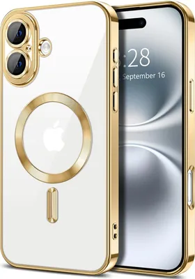 Image de Coque magnétique transparente pour iPhone 16, compatible MagSafe, coque de protection galvanisée avec protection de l'appareil photo Or