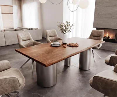 Produktbild von DELIFE Esstisch Edge 200x100 Akazie Braun Troa Edelstahl gebürstet Live-Edge