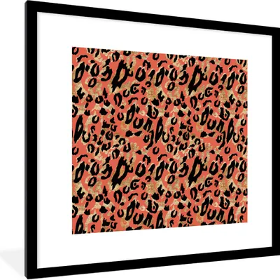 Produktbild von MuchoWow® Gerahmtes Poster Rosa - Pantherdruck - Gold - Luxus 40x40 cm - Poster mit Schwarzem Bilderrahmen Wandposter Rahmen Foto Bilder - Poster - Plakat im Rahmen